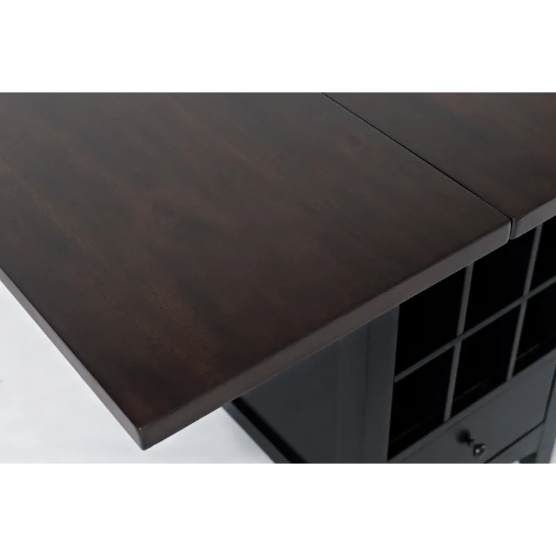 Asbury Park Solid Wood Farmhouse Storage Counter Drop Leaf Dining Table With Wine Rack