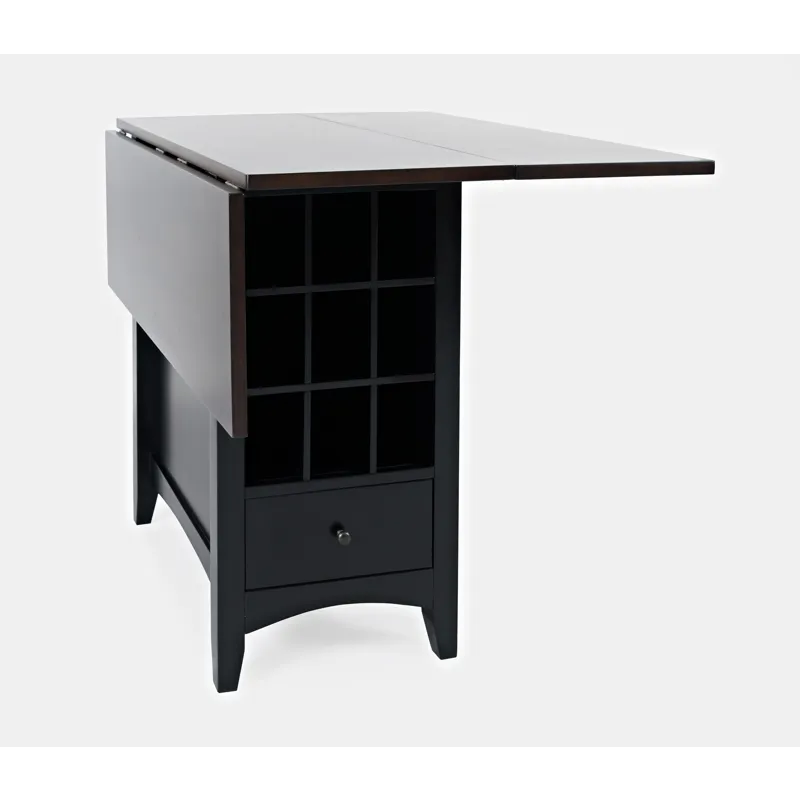 Asbury Park Solid Wood Farmhouse Storage Counter Drop Leaf Dining Table With Wine Rack