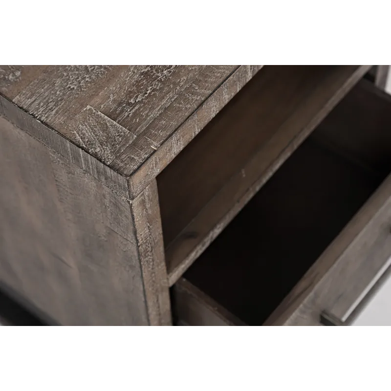 East Hampton Distressed Solid Wood USB Charging Chairside Table