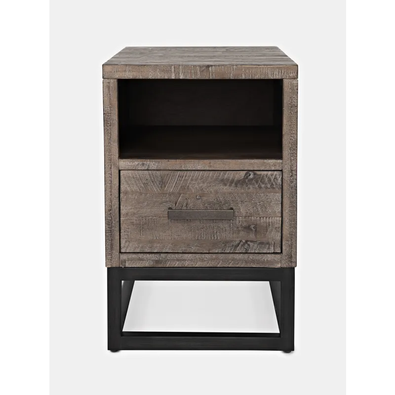 East Hampton Distressed Solid Wood USB Charging Chairside Table