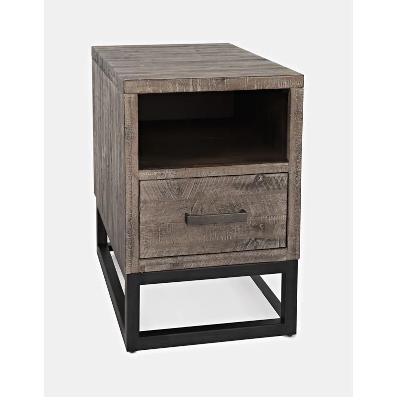 East Hampton Distressed Solid Wood USB Charging Chairside Table