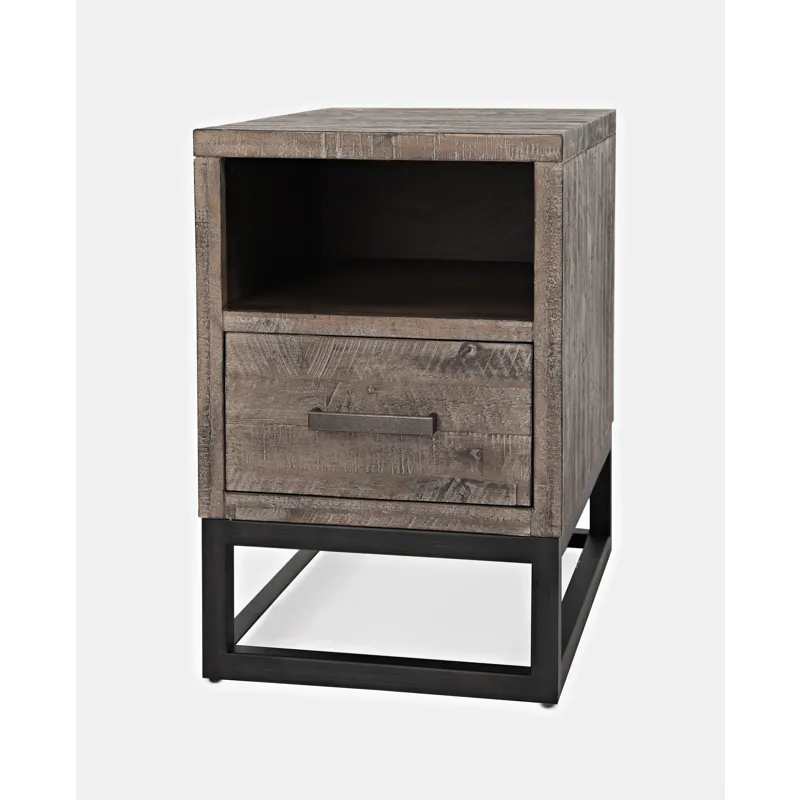 East Hampton Distressed Solid Wood USB Charging Chairside Table