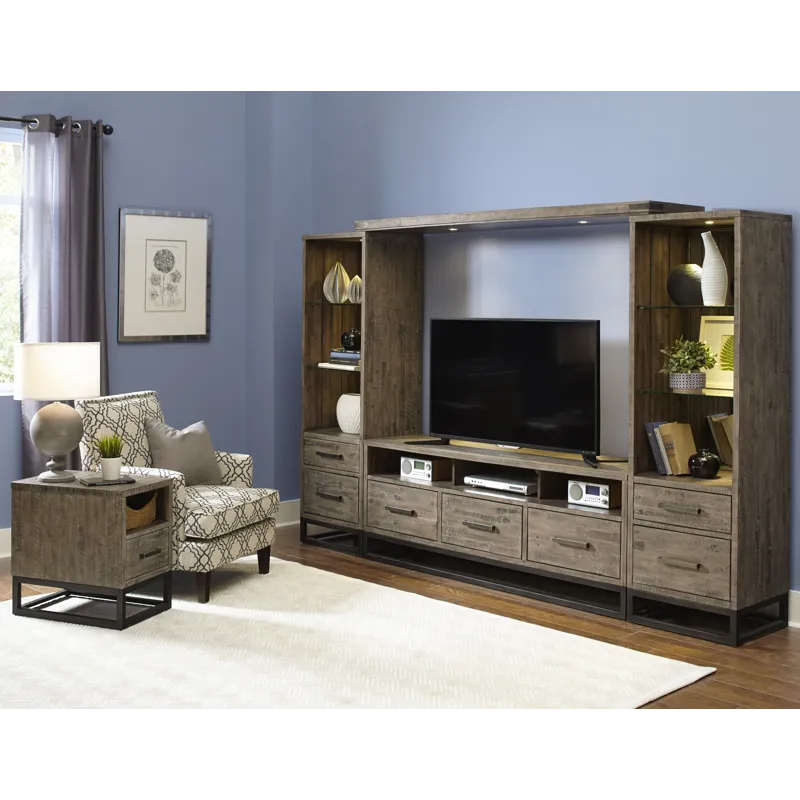 East Hampton Distressed Solid Wood Entertainment Center With 70\'\' TV Console And LED Lights