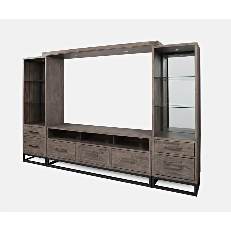 East Hampton Distressed Solid Wood Entertainment Center With 70\'\' TV Console And LED Lights