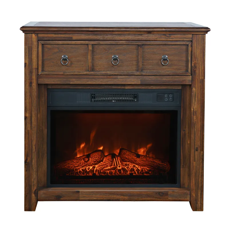 Bakersfield Traditional Rustic 32\" Electric Fireplace Wire Brushed Console TV Stand
