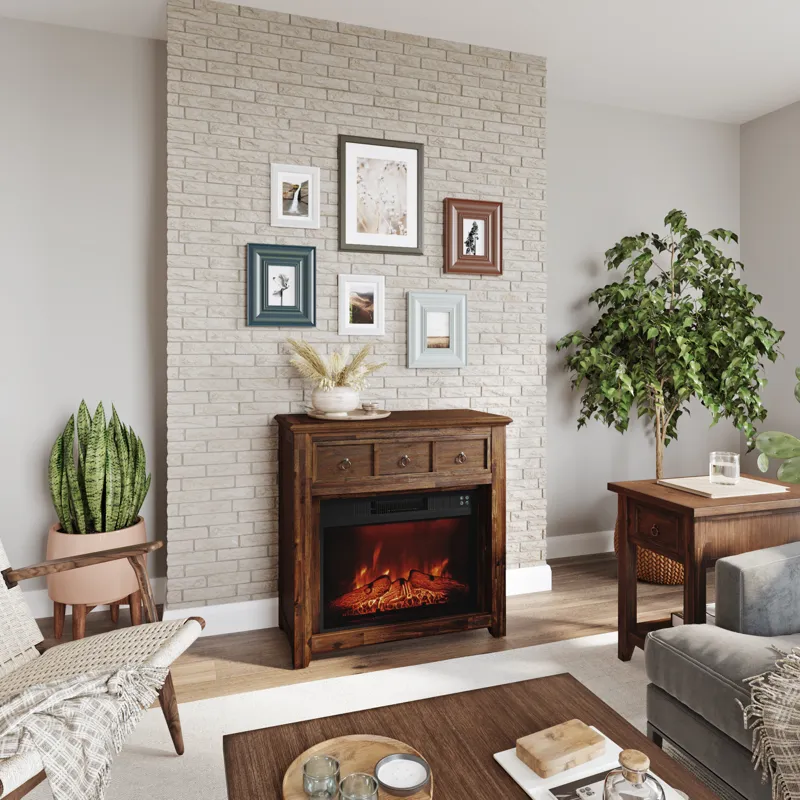 Bakersfield Traditional Rustic 32\" Electric Fireplace Wire Brushed Console TV Stand