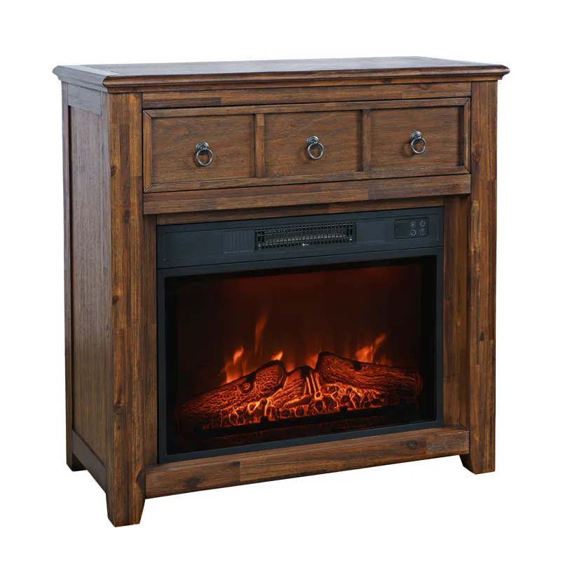 Bakersfield Traditional Rustic 32\" Electric Fireplace Wire Brushed Console TV Stand