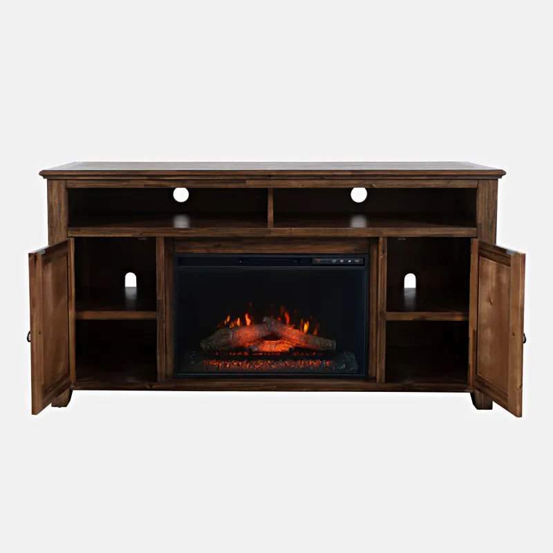 Bakersfield Transitional Rustic 60\" Storage Console TV Stand With Electric Fireplace