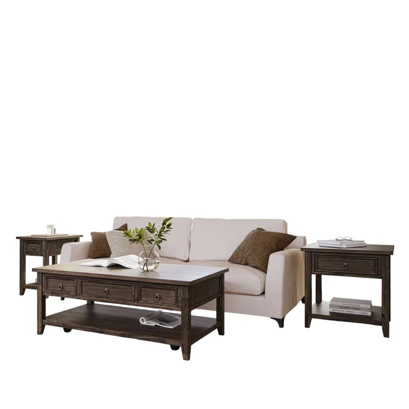 Bakersfield Transitional Rustic Three Piece Living Room Coffee, End Table And Side Table Set