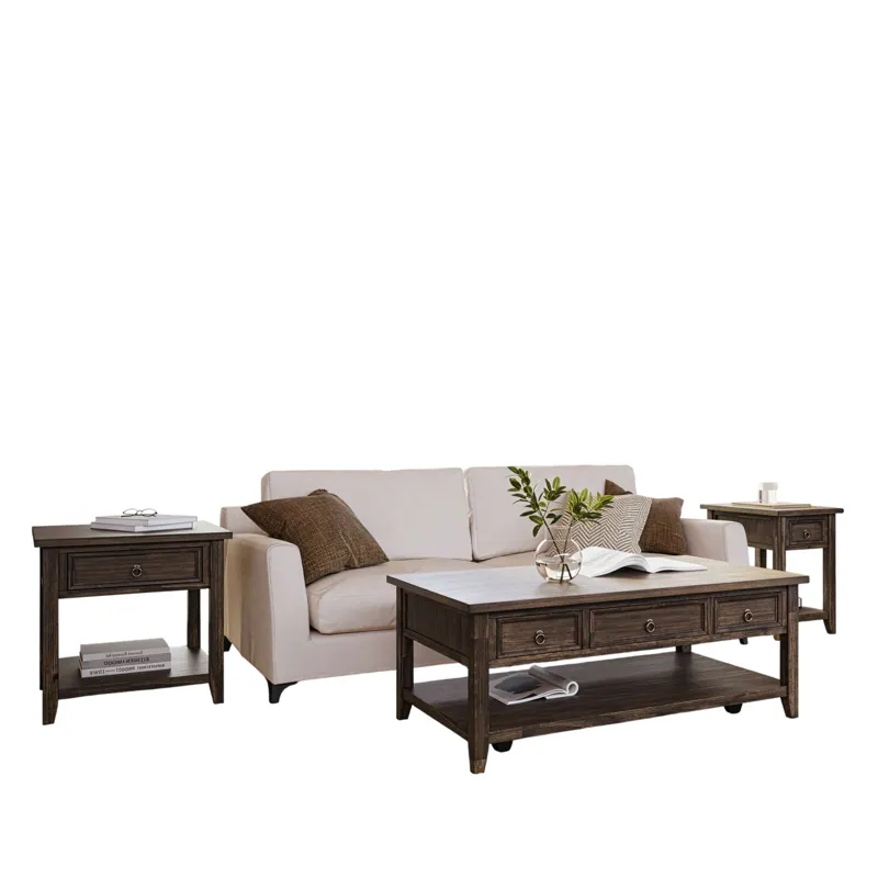 Bakersfield Transitional Rustic Three Piece Living Room Coffee, End Table And Side Table Set