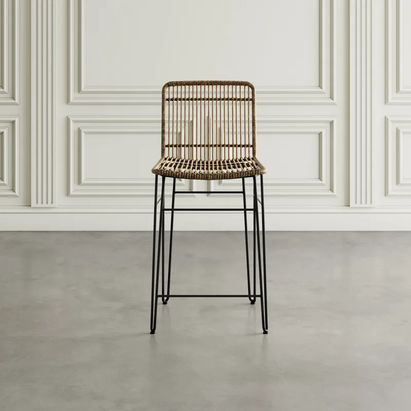 Weaver Hairpin Modern Global Rattan Counter Barstool(Set Of 2)