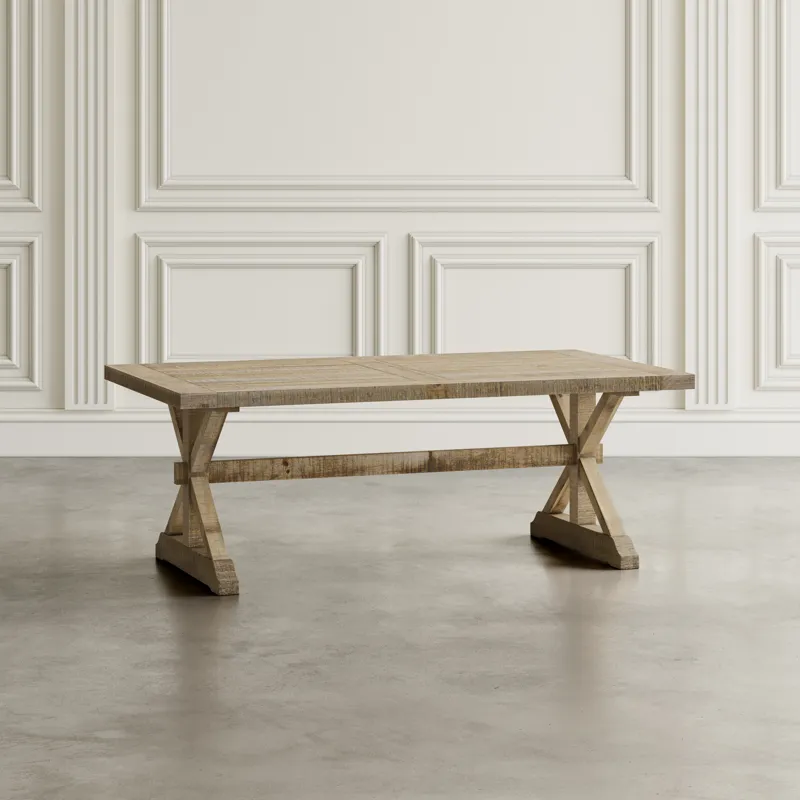 Carlyle Crossing Modern Rustic Distressed Solid Wood Coffee Table With Trestle