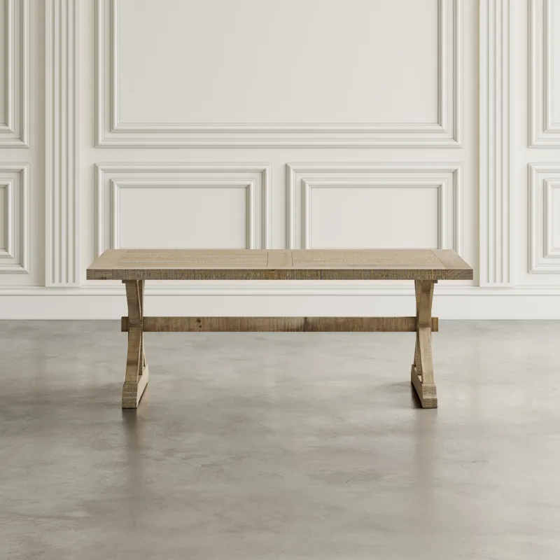 Carlyle Crossing Modern Rustic Distressed Solid Wood Coffee Table With Trestle