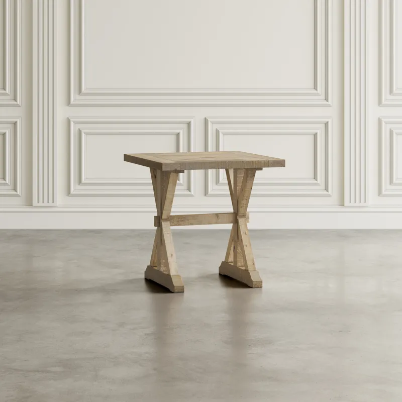 Carlyle Crossing Modern Rustic Distressed Solid Wood End Table With Trestle