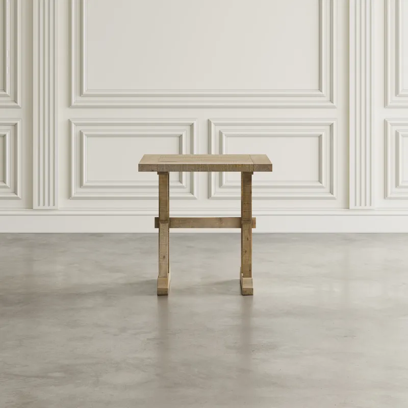 Carlyle Crossing Modern Rustic Distressed Solid Wood End Table With Trestle