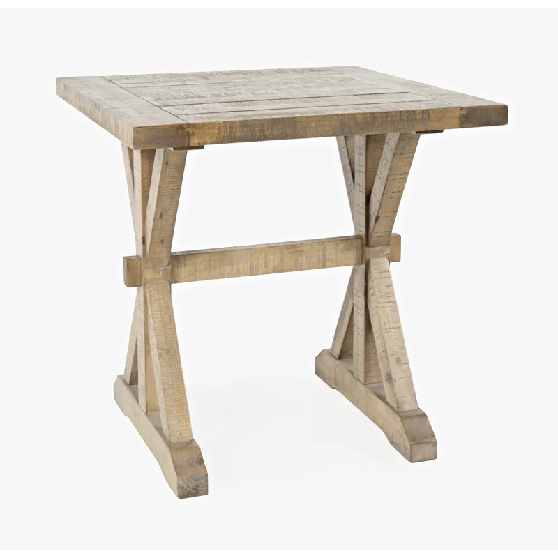 Carlyle Crossing Modern Rustic Distressed Solid Wood End Table With Trestle