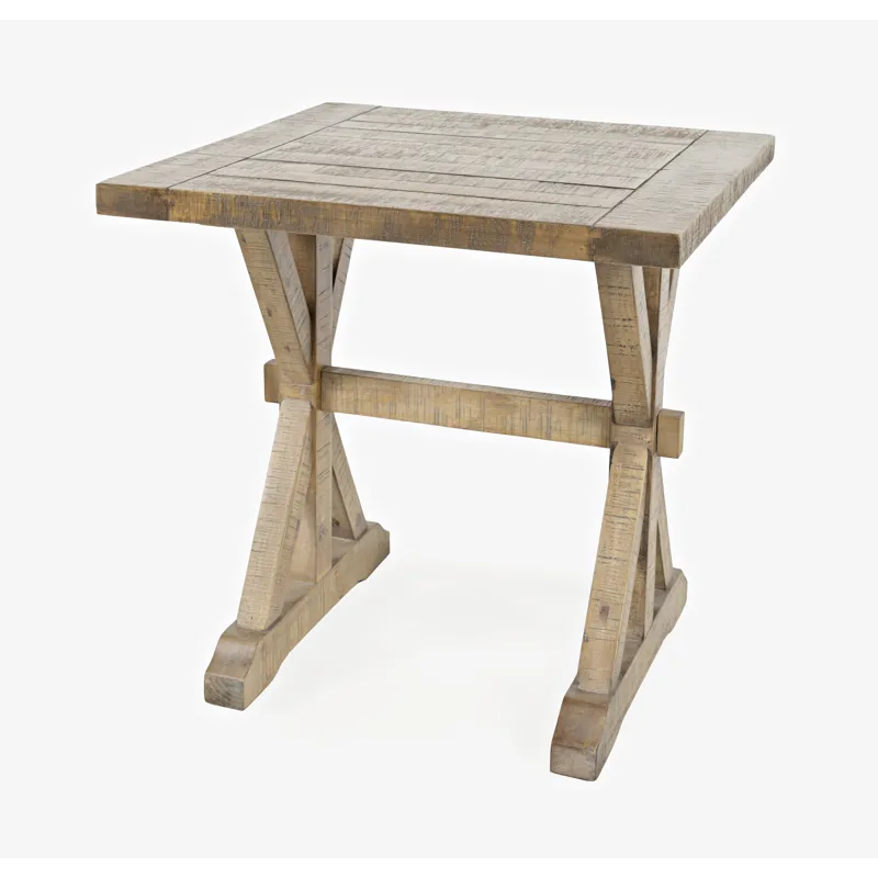 Carlyle Crossing Modern Rustic Distressed Solid Wood End Table With Trestle