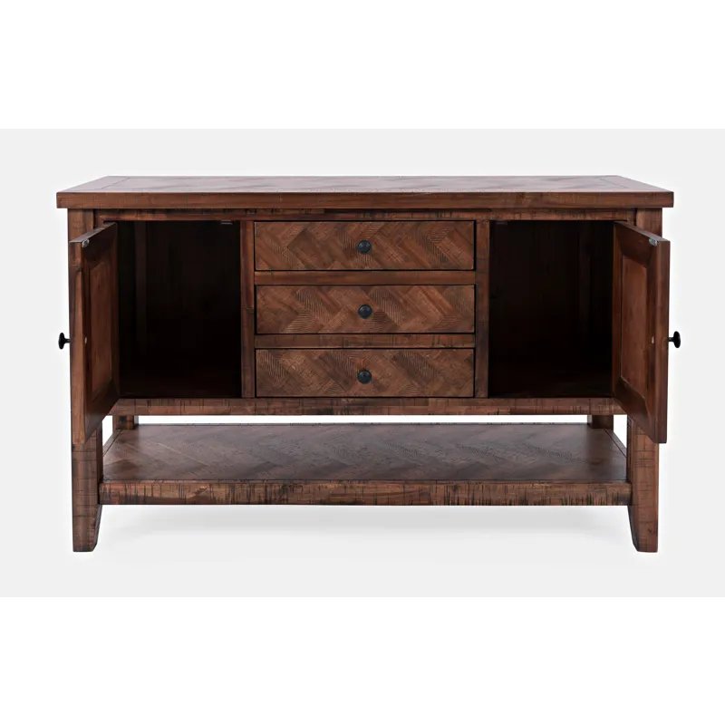 Fairview Transitional Herringbone Modern Distressed Solid Wood Buffet Server