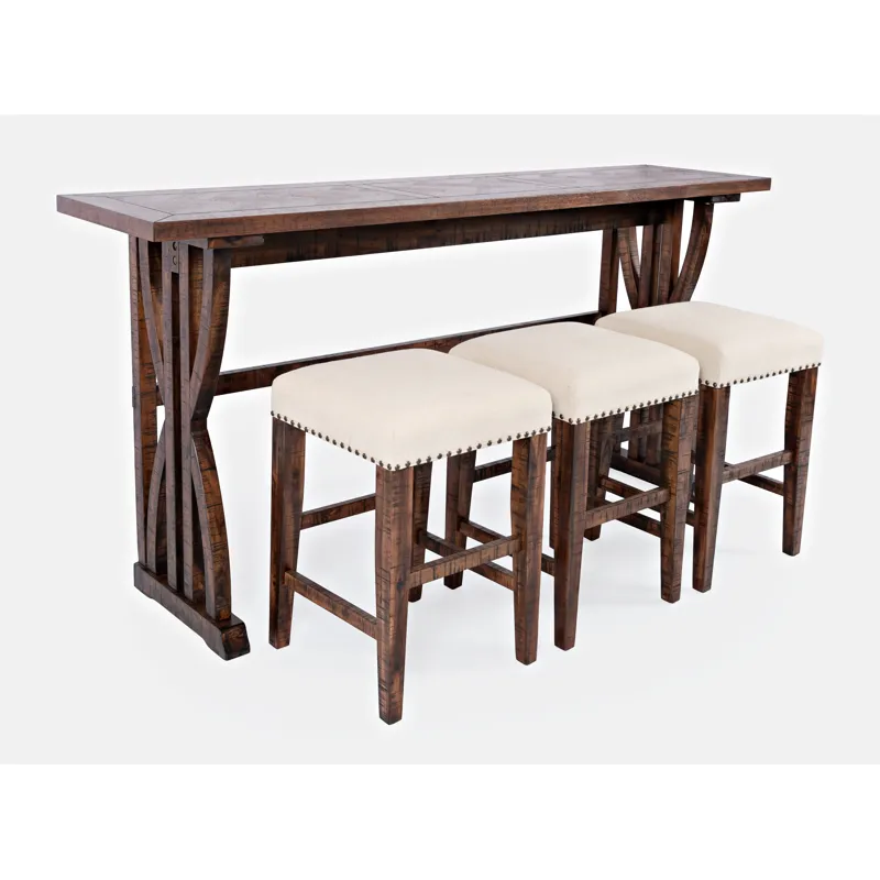 Fairview Transitional Herringbone Counter Height Four Piece Console 74\" Dining Table Set