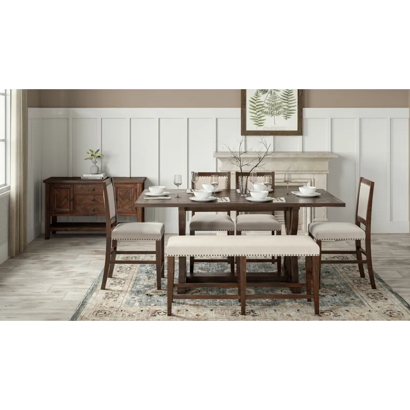 Fairview Transitional Herringbone Distressed Acacia Counter Height 78\" Dining Table