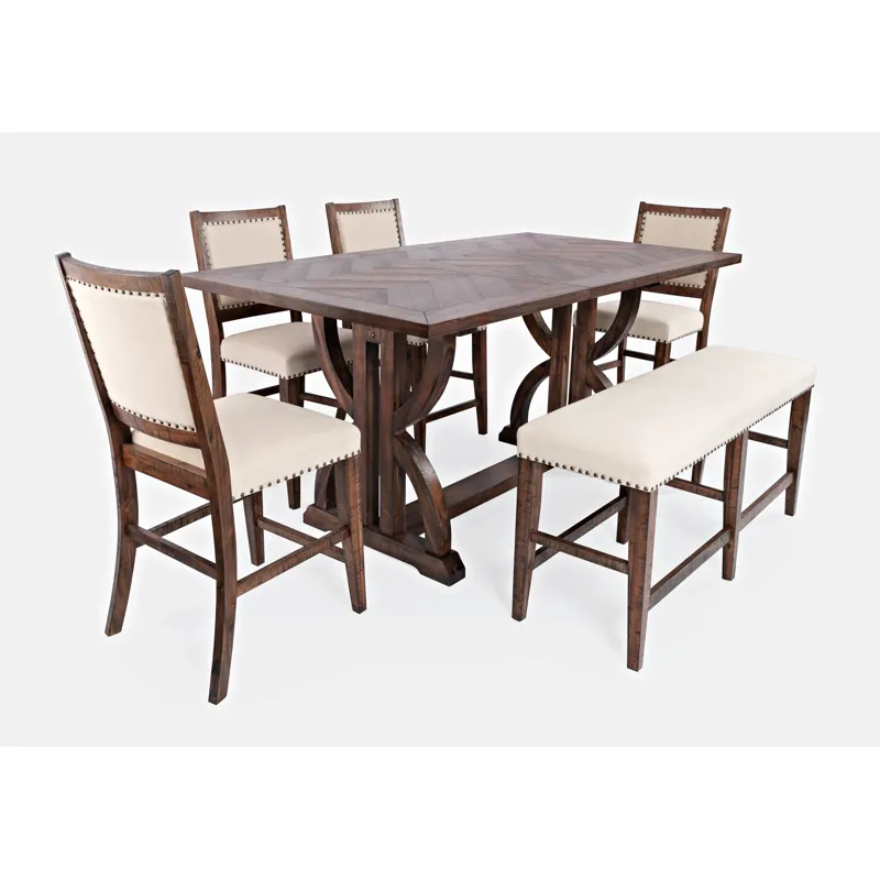 Fairview Transitional Modern Distressed 78\" Six-Piece Upholstered Dining Set With Bench