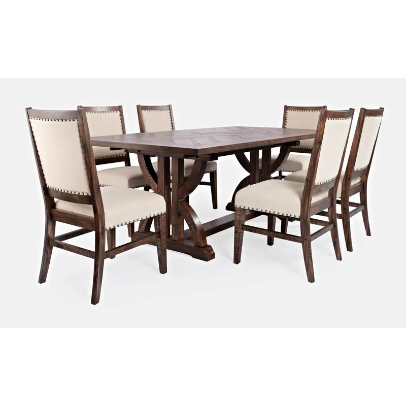 Fairview Transitional Modern Distressed 78\" Seven-Piece Upholstered Dining Set