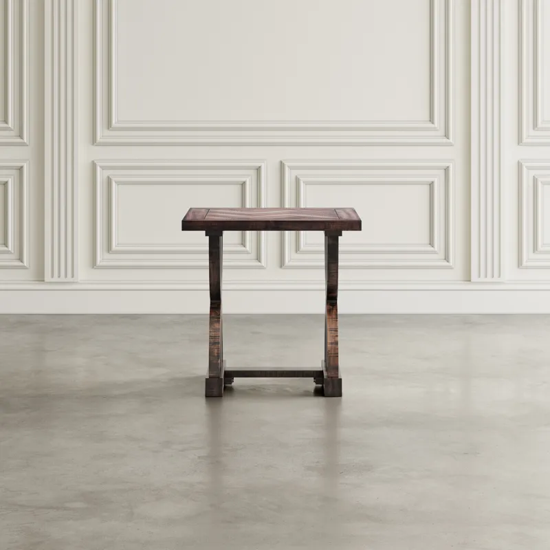 Fairview Transitional Herringbone Distressed Acacia End Table