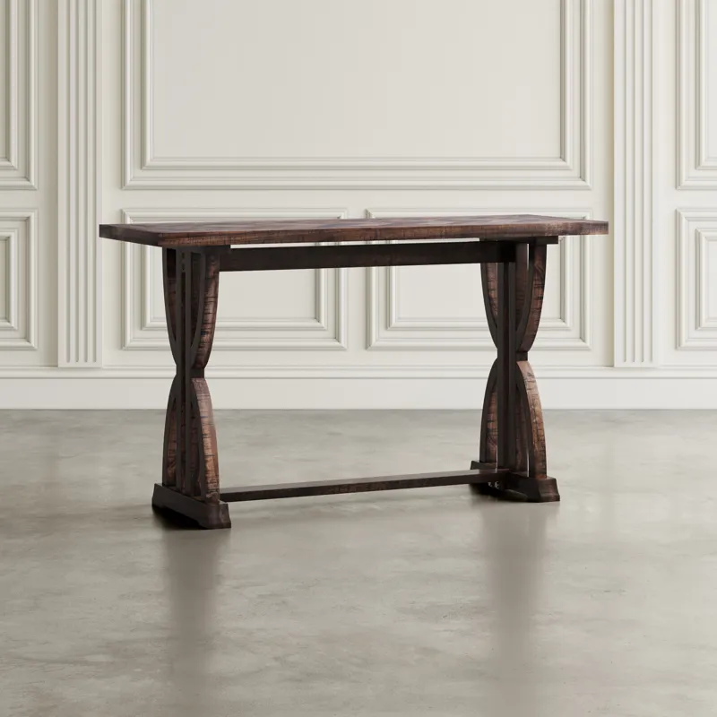 Fairview Transitional Herringbone Distressed Acacia Sofa Table