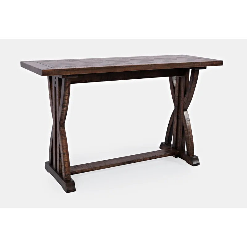 Fairview Transitional Herringbone Distressed Acacia Sofa Table
