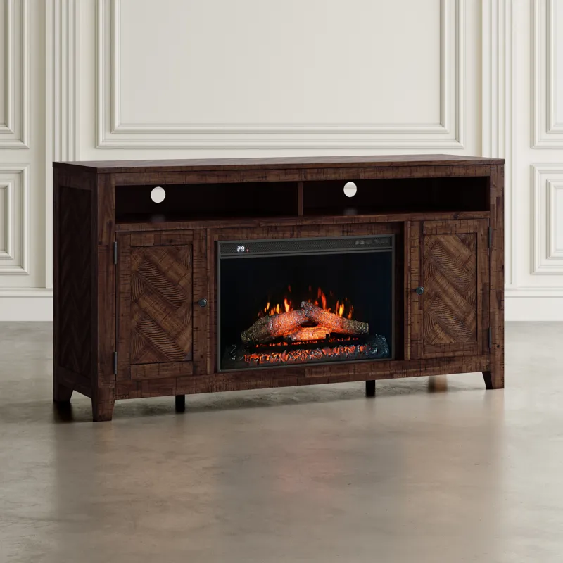 Fairview Modern Transitional 60\" Chevron Fireplace Storage Console TV Stand With Electric Fireplace