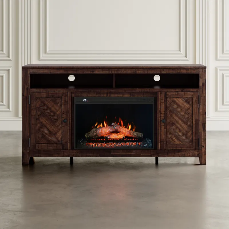 Fairview Modern Transitional 60\" Chevron Fireplace Storage Console TV Stand With Electric Fireplace
