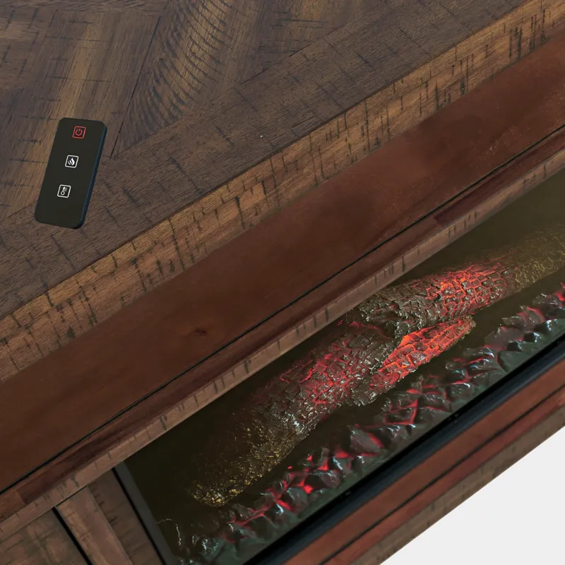 Fairview Modern Transitional 60\" Chevron Fireplace Storage Console TV Stand With Electric Fireplace