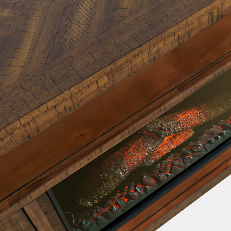 Fairview Modern Transitional 60\" Chevron Fireplace Storage Console TV Stand With Electric Fireplace