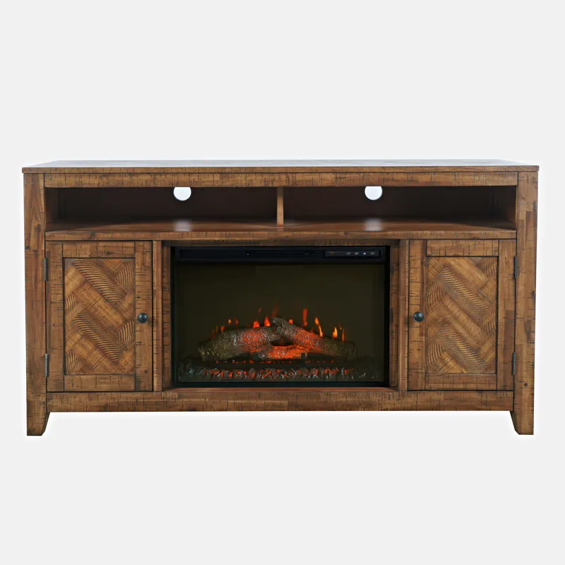 Fairview Modern Transitional 60\" Chevron Fireplace Storage Console TV Stand With Electric Fireplace