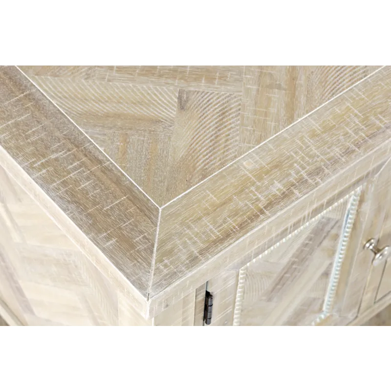 Fairview Transitional Herringbone Modern Distressed Solid Wood Buffet Server