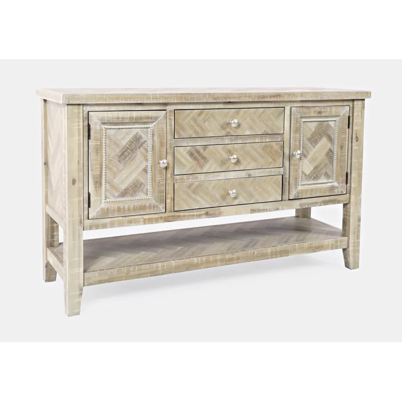 Fairview Transitional Herringbone Modern Distressed Solid Wood Buffet Server