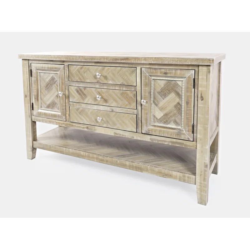 Fairview Transitional Herringbone Modern Distressed Solid Wood Buffet Server