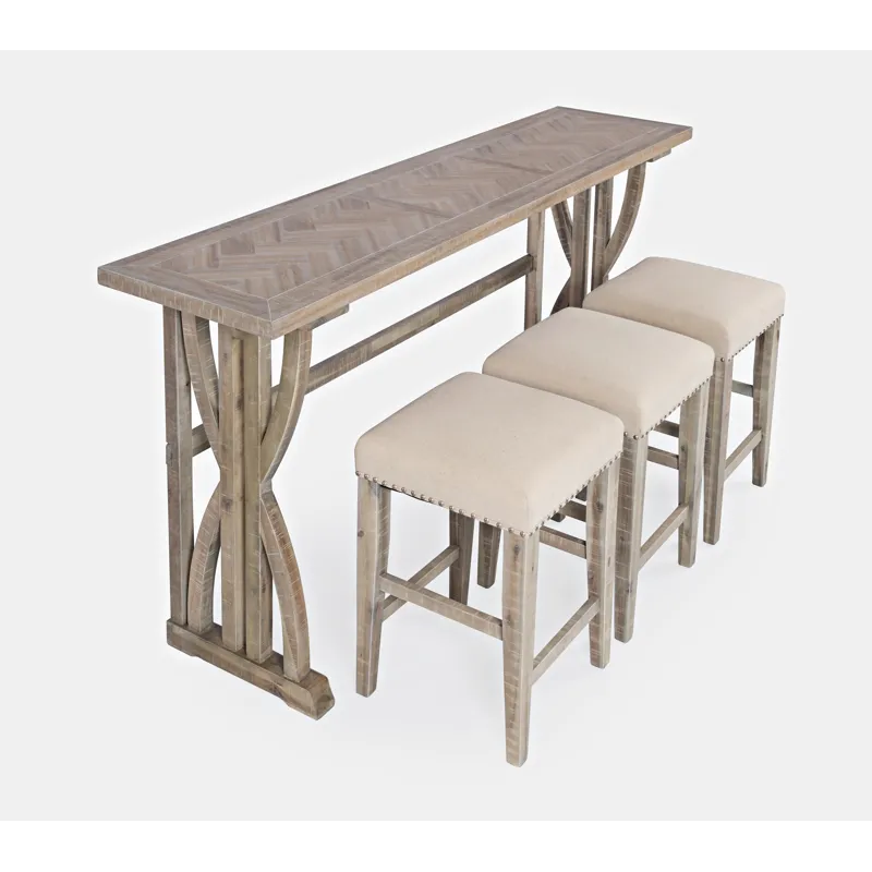 Fairview Transitional Herringbone Counter Height Four Piece Console 74\" Dining Table Set