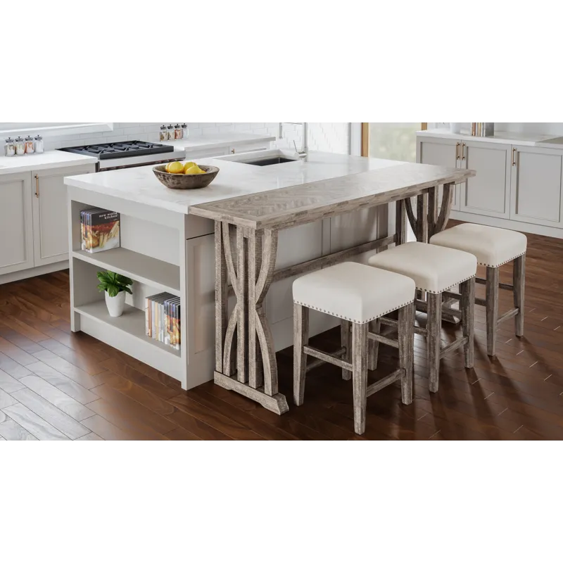 Fairview Transitional Herringbone Counter Height Four Piece Console 74\" Dining Table Set