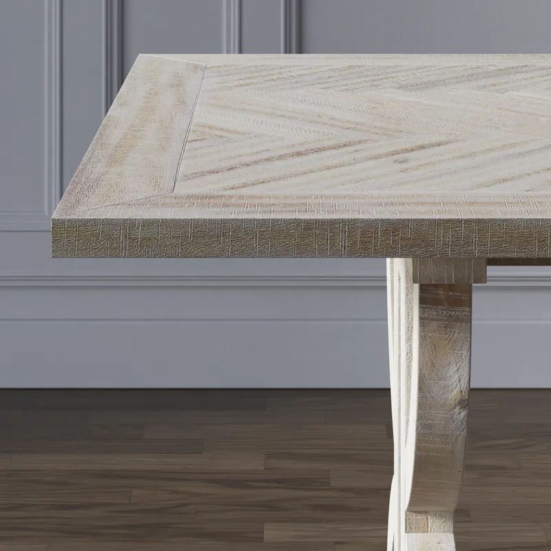 Fairview Transitional Herringbone Distressed Acacia Extension 78\" Dining Table