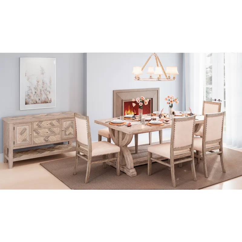 Fairview Transitional Herringbone Distressed Acacia Extension 78\" Dining Table