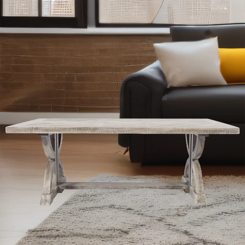 Fairview Transitional Herringbone Distressed Acacia Coffee Table