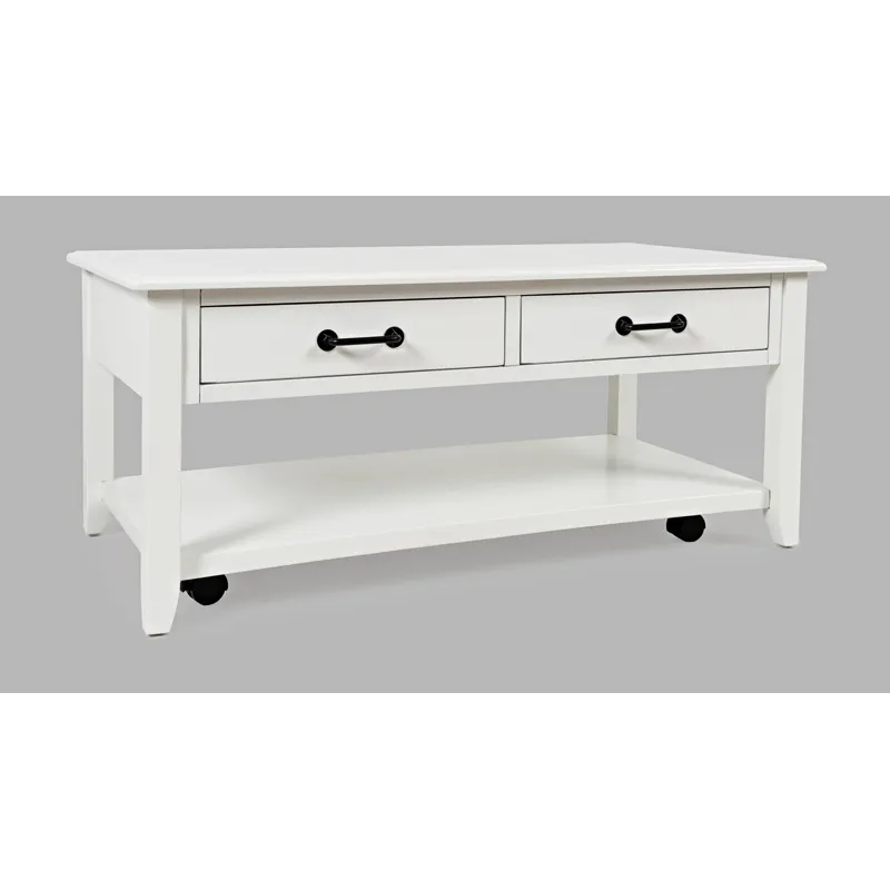 North Fork Acacia 2 Drawer Coffee Table With Casters