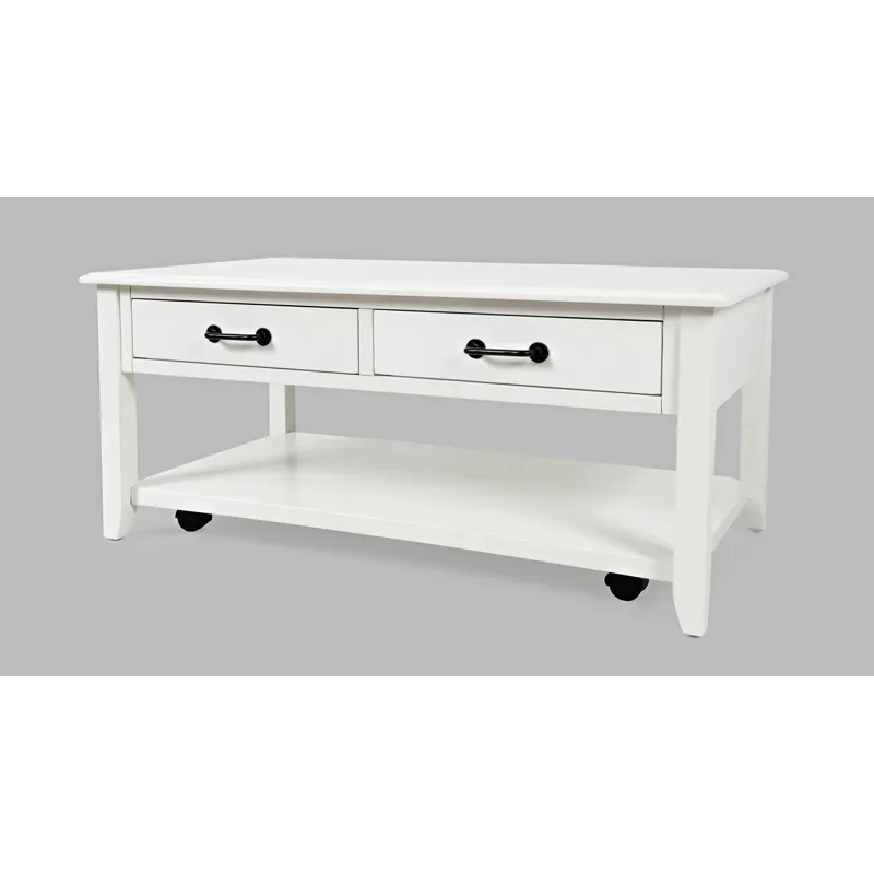 North Fork Acacia 2 Drawer Coffee Table With Casters