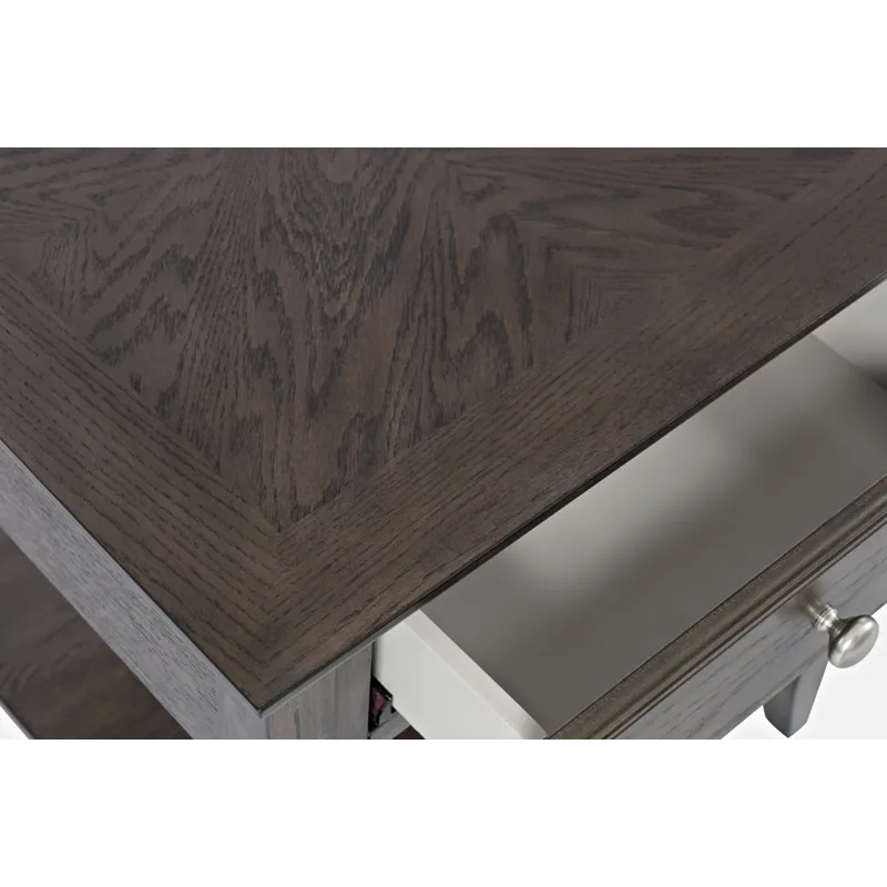 Modern Espresso Traditional End Table With Drawer And Shelf