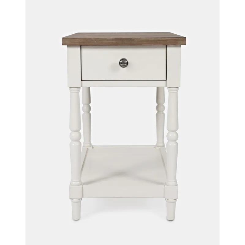 Grafton Farms Country Farmhouse USB Charging Chair Side Table
