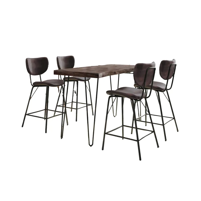 Nature\'s Edge Solid Acacia Five Piece Counter Height Dining Set With Modern Upholstered Faux Leathe