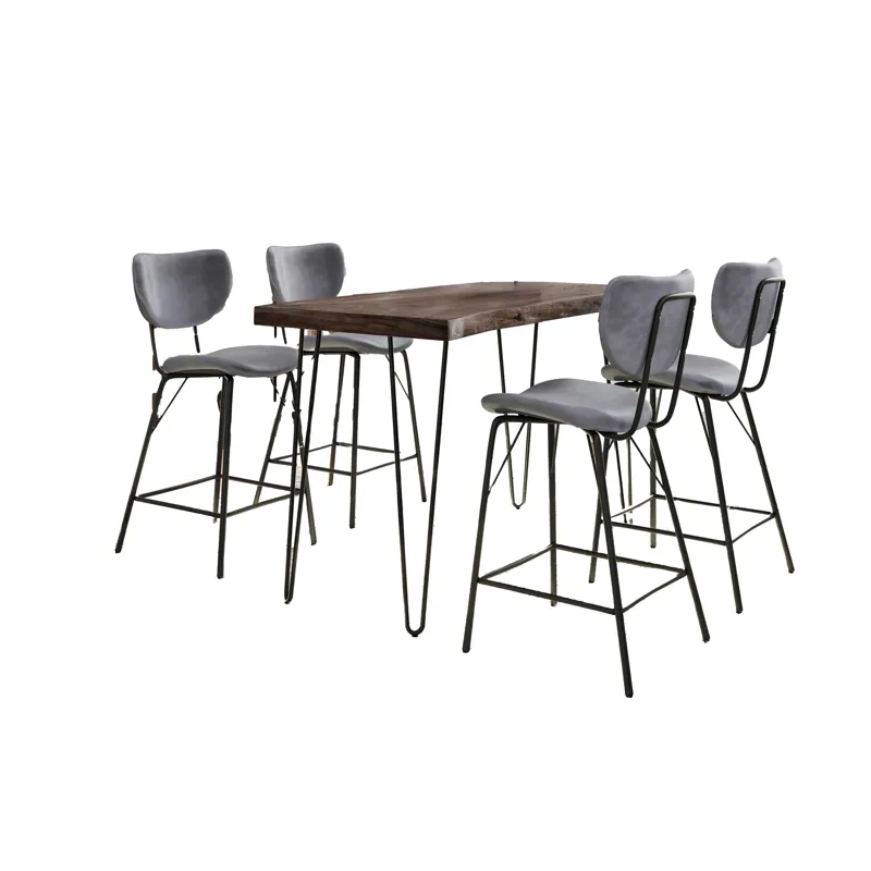 Nature\'s Edge Solid Acacia Five Piece Counter Height Dining Set With Modern Upholstered Faux Leathe