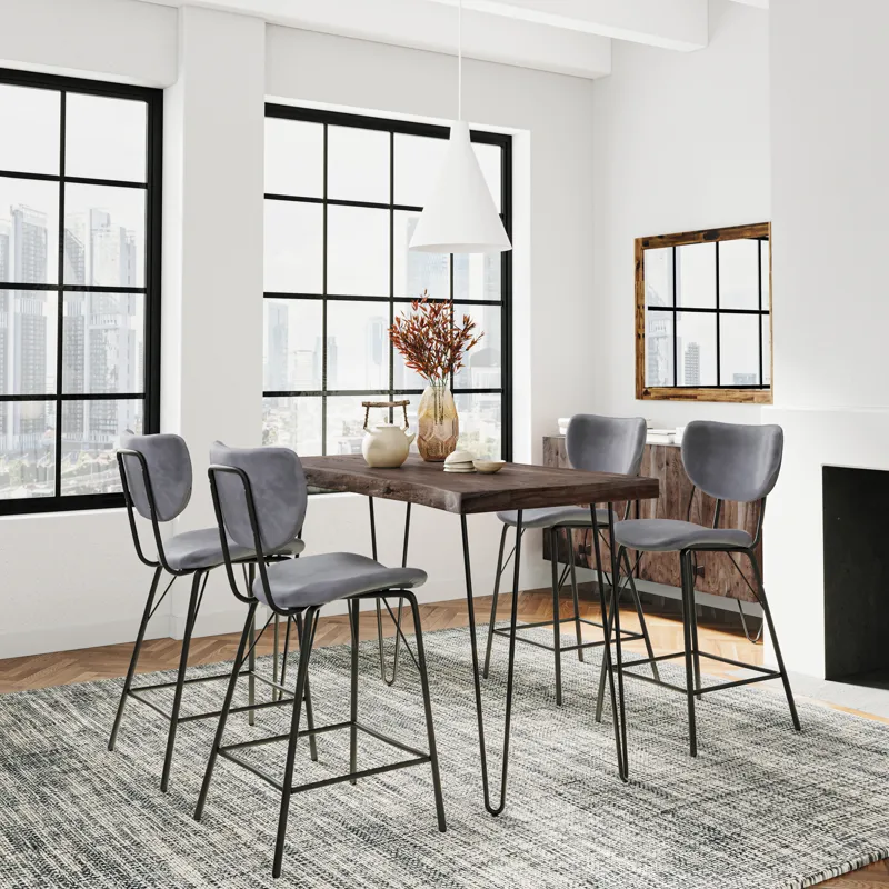 Nature\'s Edge Solid Acacia Five Piece Counter Height Dining Set With Modern Upholstered Faux Leathe