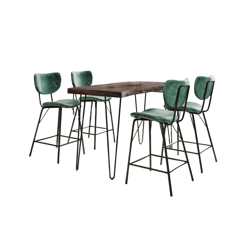 Nature\'s Edge Solid Acacia Five Piece Counter Height Dining Set With Modern Upholstered Faux Leathe